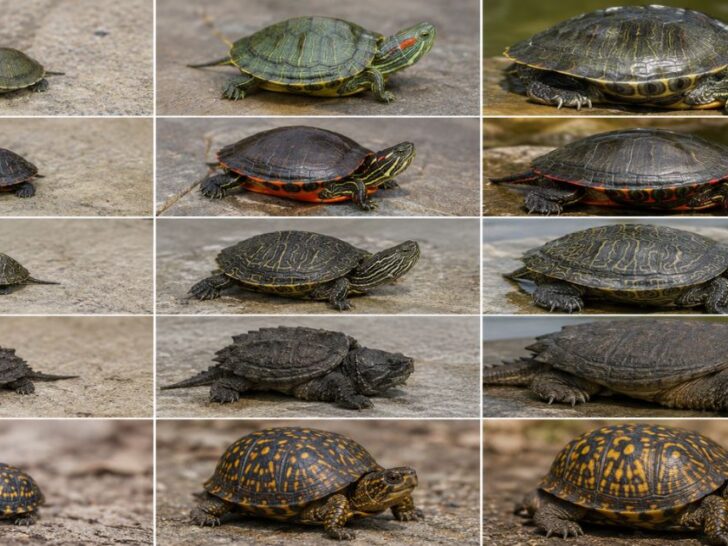 Turtle growth comparison showing hatchling, juvenile, subadult, and adult aquatic turtles by shell length.