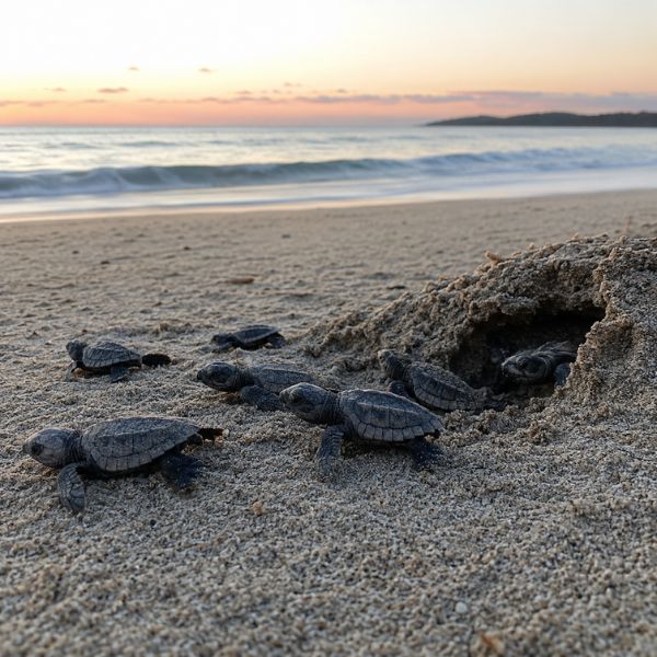 Sea turtle hatchlings near a nest where low-frequency hatchling calls may occur.